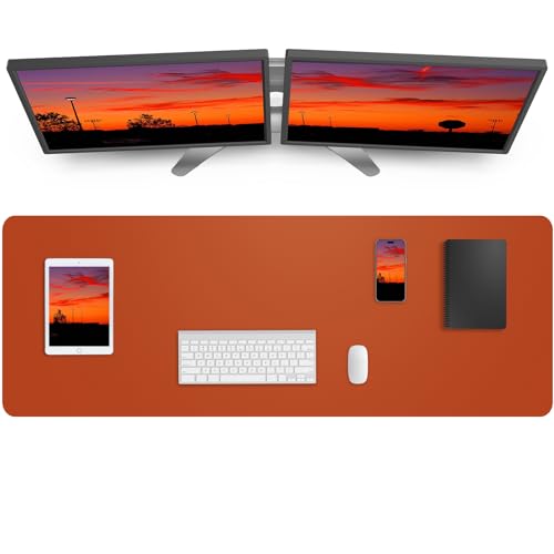 Image of AFIING Leather Desk Pad Protector,Mouse Pad,Office Desk Mat, Non-Slip PU Leather Desk Blotter,Large Desk mat,Waterproof Keyboard mat for Office /Home /Decor (Orange,48 inch inch x 17 inch inch)