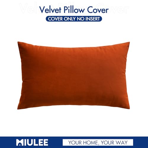 Image of MIULEE Burnt Orange Velvet Throw Pillow Cover 12 x 20 Inch Soft Decorative Pillow Cover Lumbar Cushion Case Home Decor for Couch Sofa Bedroom