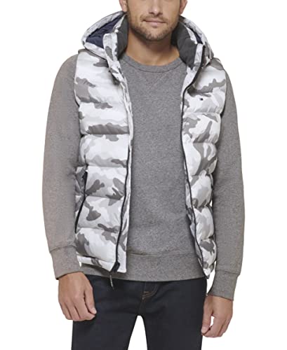 Tommy Hilfiger Herren Puffer Weste mit Kapuze, Camouflage weiß, S – Ansicht 5