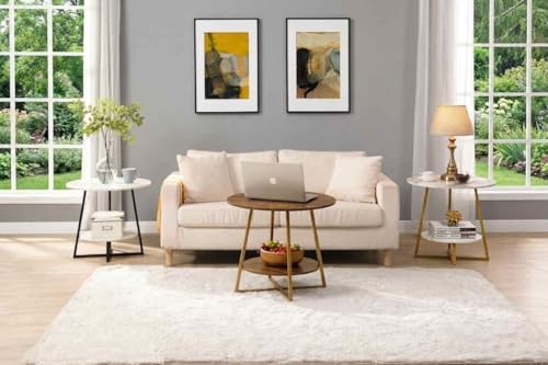 Image of Al Hama Rustic Farmhouse End Table Modern 2 Tier Sofa Side Bedside Table, Metal Frame Nightstand, Multipurpose Living Room Bedroom Coffee Table Golden Brown