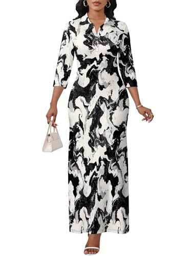 Image of PinkPatty Women's Casual 3 /4 Sleeve Polo V Neck Bodycon Maxi Dress