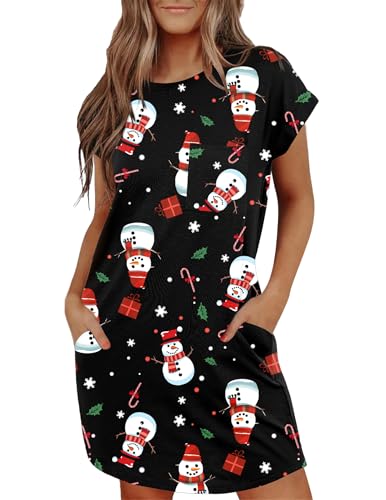 Image of Ekouaer Tshirt Nightgowns for Women Slub-Knit Sleepshirt Soft Night Gown Casual Sleepwear Night Shirt with Pockets S-2XL
