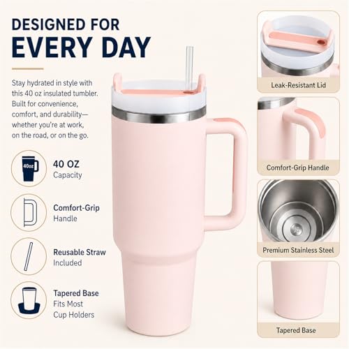 Image of Pandance 4 Pack 40 oz Tumbler with Handle and Straw Bulk, Quartz