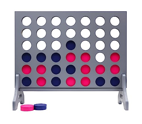 Image of Giant 4 in a Row Game for Family & Adults - Tailgating Pros Jumbo Grey Wooden Four in a Row Indoor & Outdoor Yard Game for Family Party Fun, Portable Activities for Patio, Backyard, and Camping
