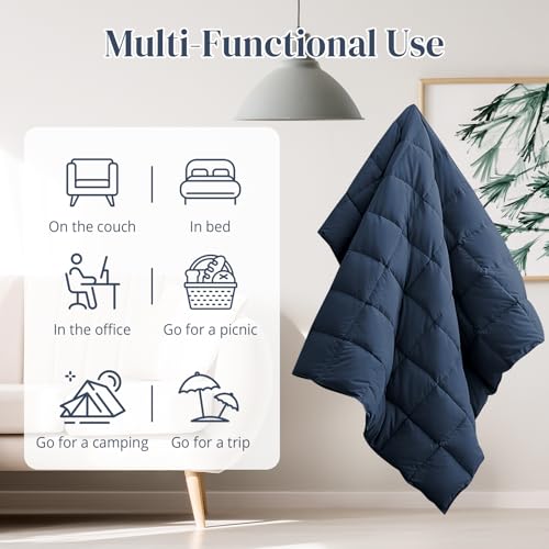 Peace nest Down Throw Blankets for Couch 50x70 Down Blanket for Indoor and Outdoor Throw Blanket use Soft Lightweight Throw Blanket Navy