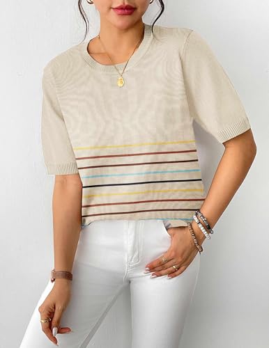 Image of Zeagoo Womens Summer Tops Dressy Casual Short Sleeve Sweaters Crew Neck Lightweight Knit Tops Loose Blouse Basic Shirts