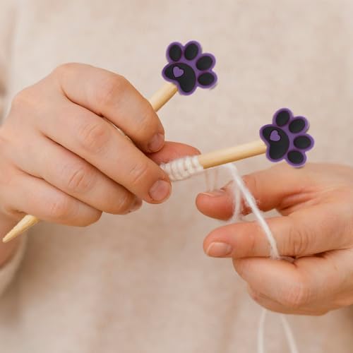 Image of 12 Pcs Stitch Stoppers for Knitting Needle Stoppers Knitting Needle Point Protectors Caps Cute Dog Paw Knitting-Needle Tip Covers for US 3-11 (3.2-8mm) Needles