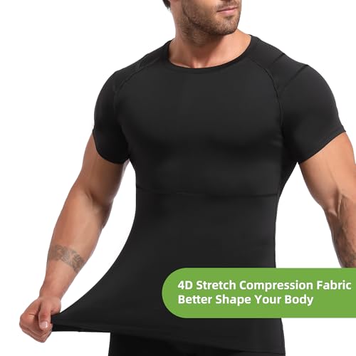 Lgtfy 4D Mens Compression Shirt Short Sleeve, Gynecomastia Tummy Control Back Support Undershirt, Slimming Vest