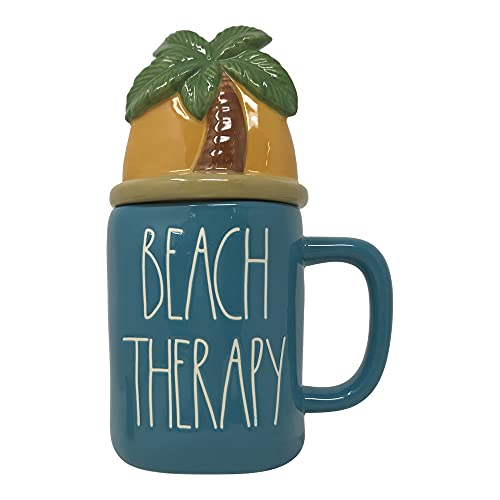 Rae Dunn Coffee Mugs with Decorative ceramic Lids (Beach Therapy)