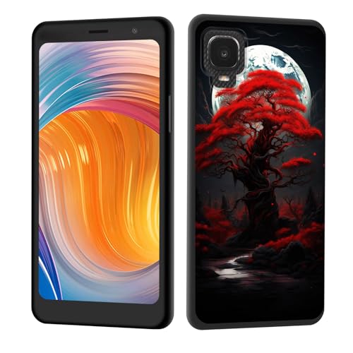 CICPLKSE for TCL A3 A509DL Case,Slim Anti-Scratch Shock Absorbent Silicone Protective Case Cover for TCL A3 A509DL,Red Tree Moon Dark Fantasy