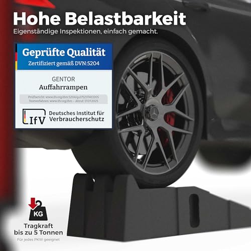 Auffahrrampe 2er Set für PKW, Auto & Anhänger – KFZ Rampe bis 5 Tonnen belastbar – Auffahrhilfe für Wohnmobil, Garage & Werkstatt – Hochbelastbar als Wagenheber-Alternative