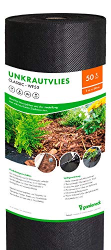 Preisvergleich Produktbild Gardeneck Unkrautvlies 50g / m² für 50m² - Gartenvlies Wasserdurchlässig, UV-Stabil, Reißfest und Atmungsaktiv - Unkrautfolie, Mulchvlies (1m x 50m = 50m²)