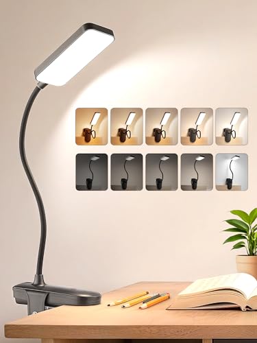 Clip on Light 9 Brightness+5 Colors+Memory Reading Light 4000mAh Battery Lamp 450 Lumen Bright Rechargeable Lamp 48 LED Desk Lamp Cordless & Wireless Desk Light for Home Office/Bedroom/Bedside Table