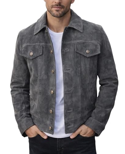 Image of LP-FACON Mens Western Style Trucker Suede Leather Jacket | Cowboy Jacket Collection