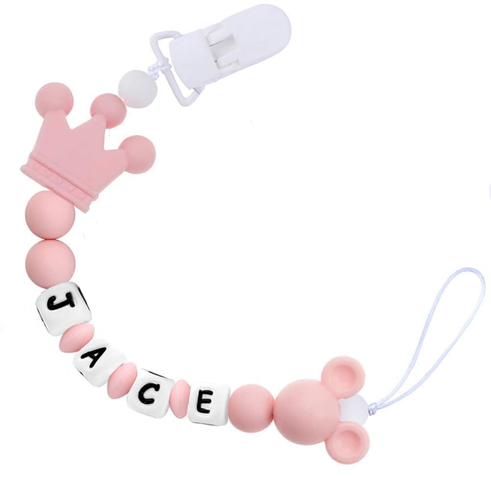 Personalized Pacifier Clip with Name Custom Pacifier Holder with Name Newborn Baby Gift Sets (Crown)