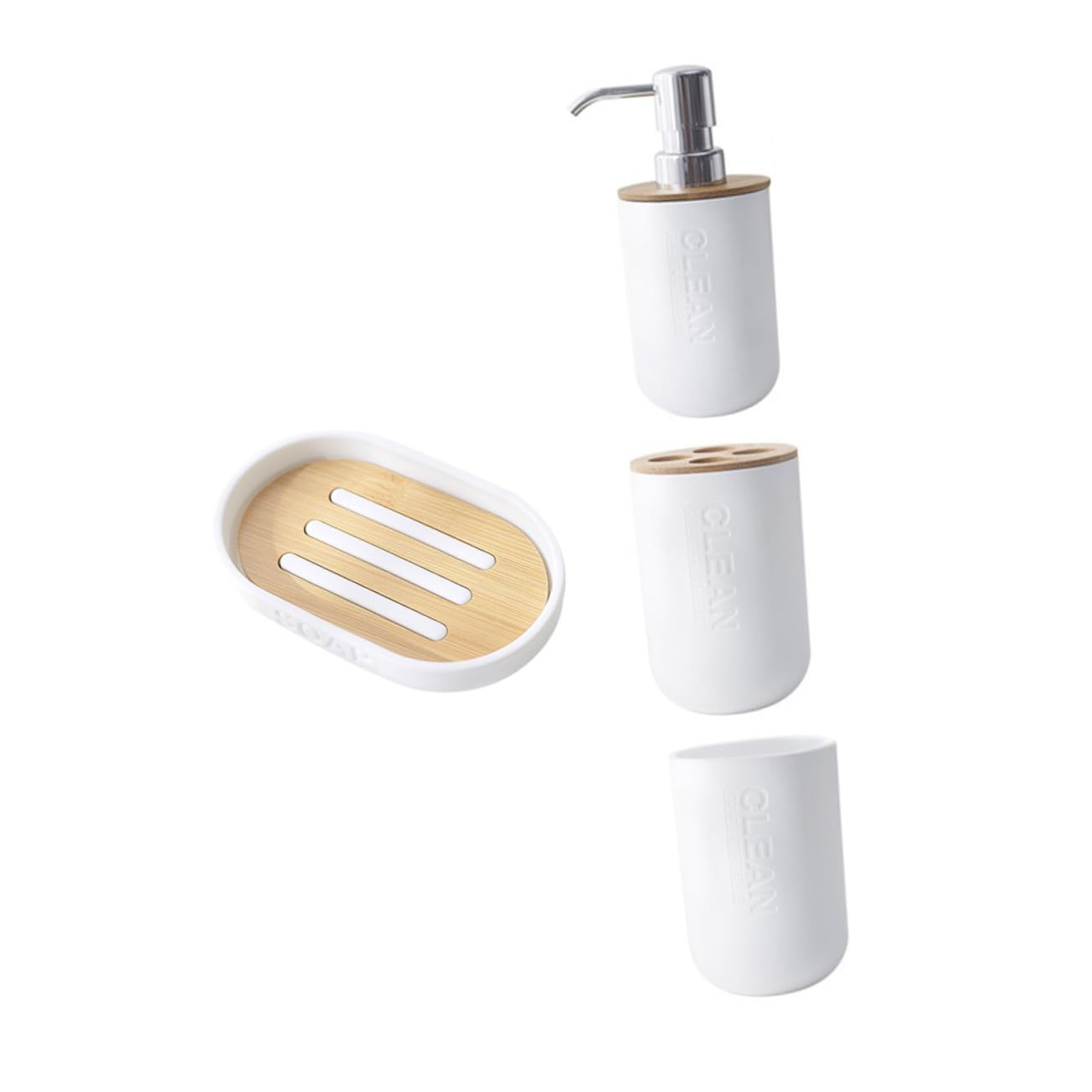Conjunto de Accesorios de Baño de Plástico y Bambú para Almacenamiento Elegante y Práctico para Cepillos y Jabón Hotel o Uso Doméstico