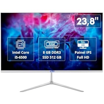 Computador All in One Aitek 23.8" Full HD LED 75Hz Intel Core i5 512GB SSD 8GB RAM USB HDMI - Para Trabalho e Entretenimento