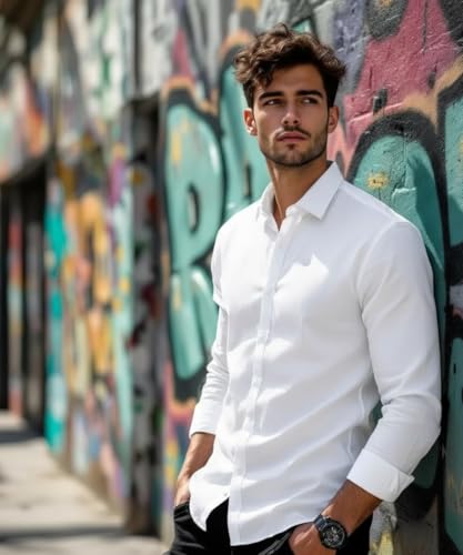 Image of Glowic Men's Plain Casual Shirt | Cotton Soft & Breathable Fabric | Full Sleeve Comfort Fit Stylish Solid Shirts for Office