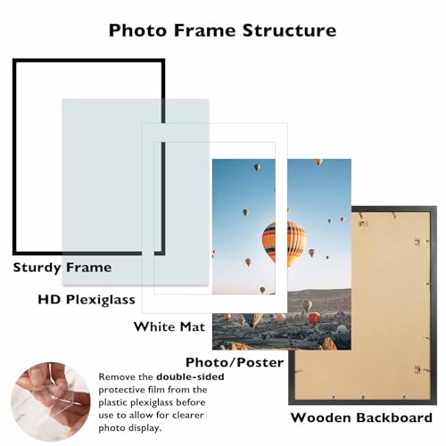 Image of JCJMY 24x32 Picture Frame with 20x24 Mat, Display Photo 20x24 with Mat or 24 x 32 Without Mat, Wall Hanging Large 24 by 32 Poster Frame with Plexiglass, Black