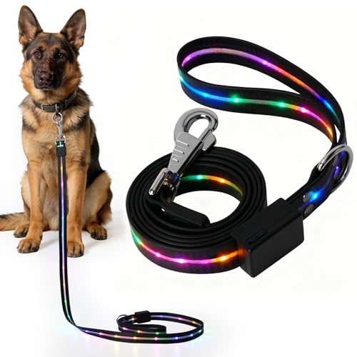 LED Hundeleine, 12 Beleuchtungsmodi Beleuchtete Hundeleine, 1,5 m wasserdichte Hundeleinen, Leuchtende Hundeleinen, LED Joggingleine Hunde, Nachtsicherheit für Kleine, Mittelgroße und Große Hunde