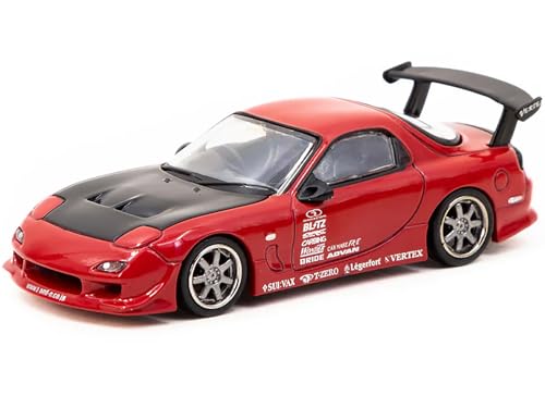 Modelo a escala 1:64 RX-7 FD3S Vertex Rojo con capó negro miniatura 1