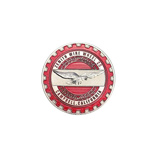 Image of Zenith Chrome & Candy Apple Red Metal Wheel Chip Emblem (Single) | Triple Chrome Plated Solid Metal Wheel Chip Emblem 2.25 inch | for Lowriders with Recessed Knock Off Spinner Caps
