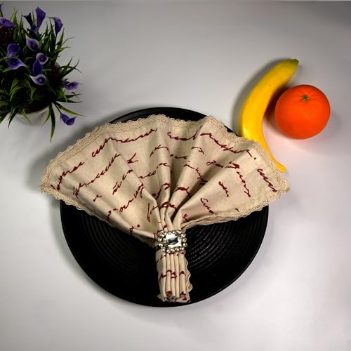Image of FINGERCRAFT Cloth Napkins Cotton Linen Blend Fabric with Classic Lace 20x20 Inch Dinner Napkin Durable and Good Absorbency for Home, Hotels, Parties (Farm House, Set of 12)