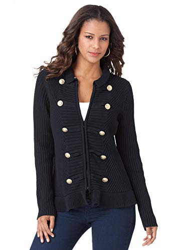 Roaman's Women's Plus Size Plus Size Military-Inspired Ribbed Cardigan Sweater3