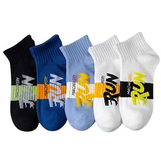 Sports Ankle Socks for Men Pack of 5 Pairs Multi Color Combed Cotton Low Cut Athletic Socks Machinery Run Graphic Printed Cushioned Running Gym Training Basketball Fitness Socks Combo-image-11