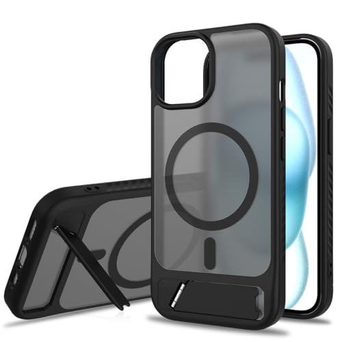 seninhi 対応 iPhone 15 / 14 / 13 用 ケース 【多機能スタンド＆MagSafe対応】 縦横両対応 隠しスタンド マグネット搭載 強力磁力 半透明 ワイヤレス充電対応 米軍MIL規格取得 耐衝撃 すり傷防止 指紋防止 スマホケース カバー いphone15ケース アイフォン15/14/13専用