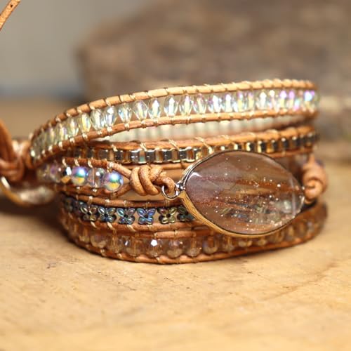 Image of YGLINE Natural Stone Beaded Healing Wax String 5 Wraps Bracelets