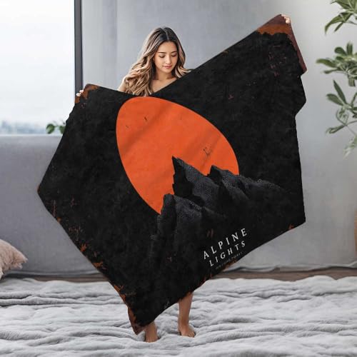 EJXN Couverture confortable en flanelle avec lumières alpines - Coucher de soleil sur la montagne - Grande couverture pour canapé (125 x 150 cm)