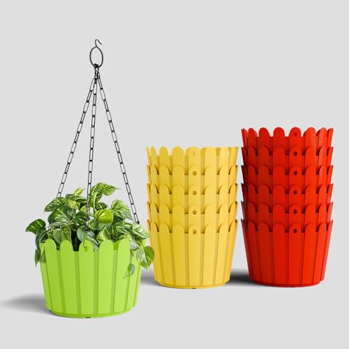 Image of YUCCABE ITALIA SHERA Hanging Fence 8 INCH Planter Pot Plastic Flower Hanging Pots for Home Decoration Sutiable for Indoor and Outdoor (Multicolor, Pack of 12)