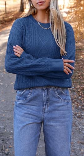Image of Zeagoo Cable Knit Sweater Women Crewneck Long Sleeve Sweater 2024 Fall Chunky Vintage Pullover Tops