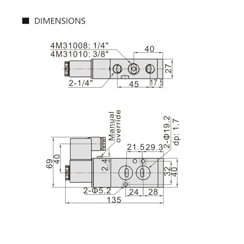 Distributeur pneumatique 4M310-10 G3/8 valve solénoïde 5/2 AC110V 10mm - 7