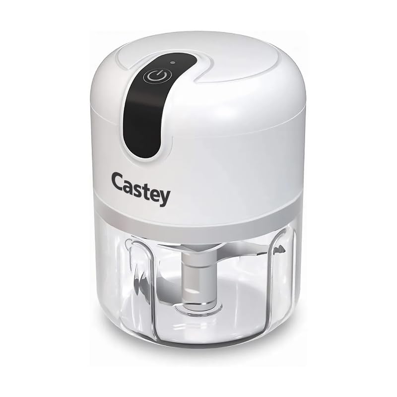 CASTEY - Mini Picadora de Verduras Portátil, Cuchilla de Acero Inoxidable, Bol Transparente, Diseño Compacto y Ligero, Recargable, Batería USB Integrada para Uso Inalámbrico, Fácil de Limpiar