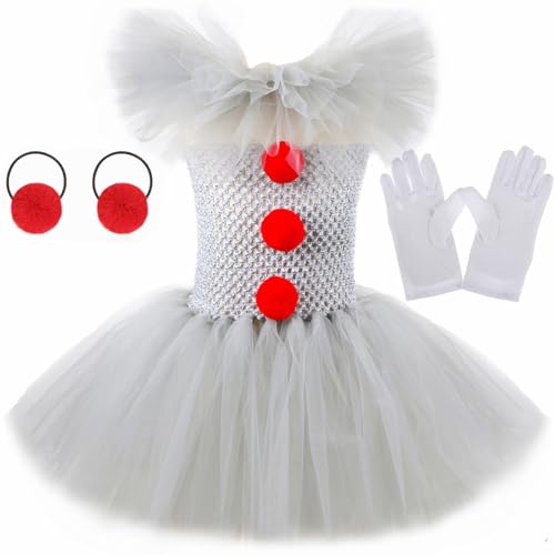 Groydbna Halloween Girls Clown Tutu Dress Costume Cute Clown Cosplay Dress up for Kids 8-9Y