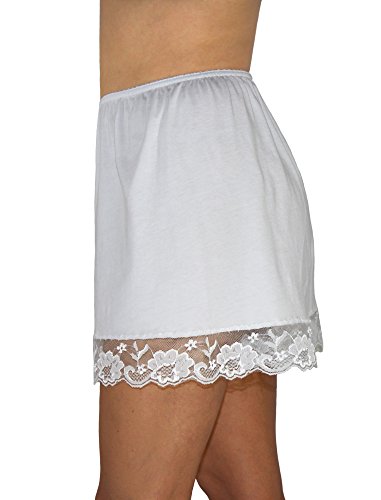 Underworks Pettipants Cotton Knit Culotte Slip Bloomers Split Skirt 4-Inch Inseam Large-White #TOP1