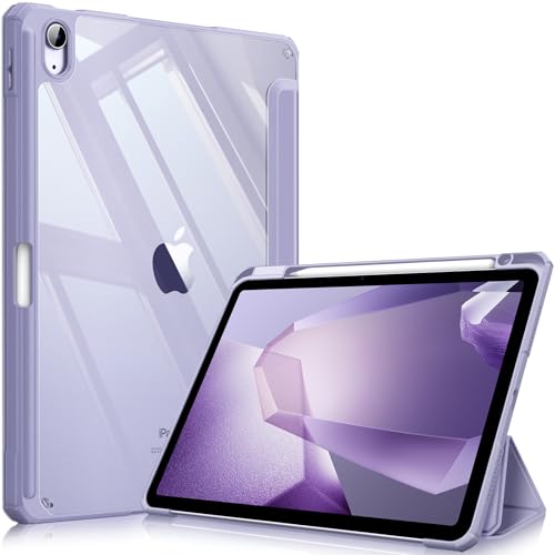 Fintie iPad Air 11インチ ケース M4 (2026) / M3 (2025 第7世代) / M2 (2024 第6世代) / Air 5/4 ケース 2022/2020 10.9 インチ 透明バックカバー Apple Pencil 収納可能 ワイヤレス充電対応 三つ折スタンド スリープ機能 軽量 薄型 傷つけ防止 PU合成レザー TPU（ライラックパープル）