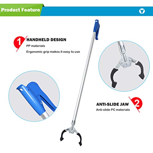 Yachee Aluminum Reacher Grabber, 37”Extra Long Handy Mobility Aid with Rotating Grip, Reaching Assist Tool for Trash Pick Up, Litter Picker, Garden Nabber, Disabled Reacher,Rubbish Tongs,Arm Extension