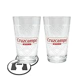 GarageBar | Cruzcampo Beer Glasses | Half Pint Beer Glasses | Official Merchandise | Comes with 2X Beer Drip Mats (2 Glasses)