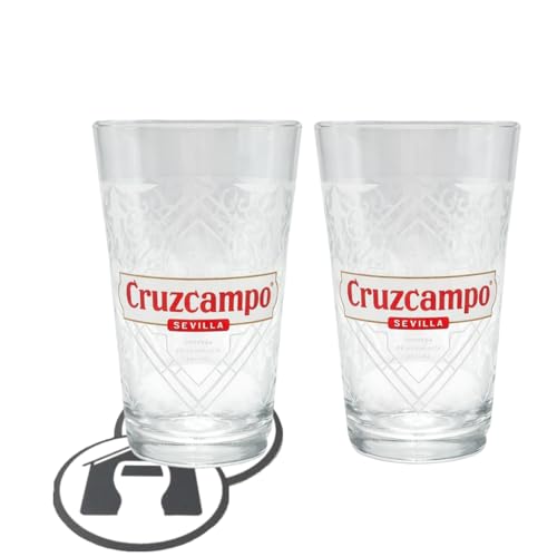 GarageBar | Cruzcampo Beer Glasses | Half Pint Beer Glasses | Official Merchandise | Comes with 2X Beer Drip Mats (2 Glasses)