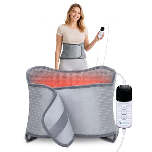 Image of SELLASTIC Electric Heating Pad for Back Pain + Period Cramp Relief | Full Large Size | 4 Timer, 9 Heat Mode | Lower Back, Neckpain, Shoulder, Abdomen, Waist, Thigh | Gifts for Women, Men