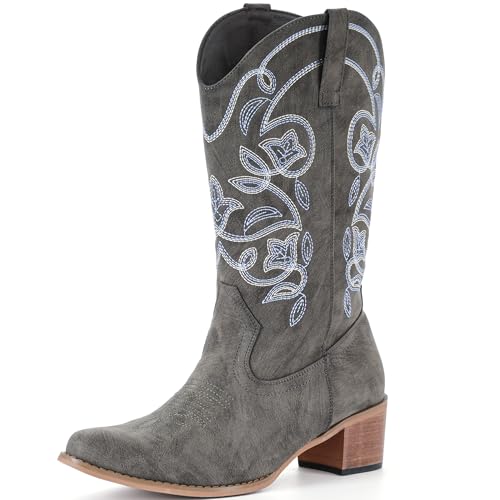 Image of IXU Cowboy Boots For Women Wide Calf Pointy Toe Cowgirl Boots