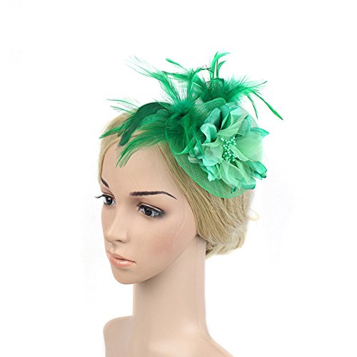 Fascinators Hat for Women Tea Party Headband Kentucky Derby Wedding Flower Mesh Feathers Hair Clip 20s Flapper Headpiece (A4-Green)