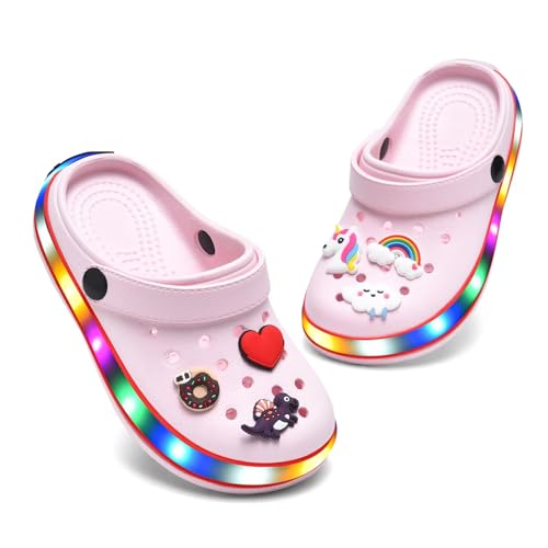 Image of XPKWS Toddler Kids Clogs Boys Girls LED Garden Shoes Light up Sandals Slip on Quick Dry Beach Slippers