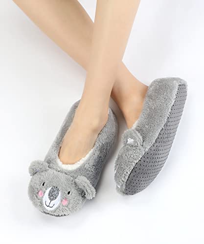 Image of Keyela Women Fuzzy Animal Slipper Socks, Non Slip Indoor House Slippers | Soft fuzzy plush material, cute animal design with gripper sole for bedroom, lounge indoor daily wear