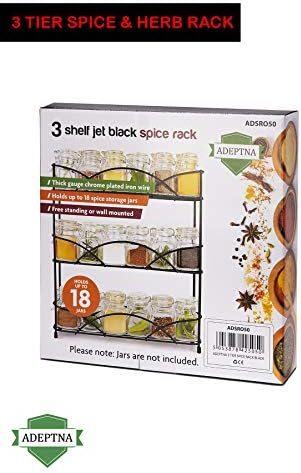 ADEPTNA Heavy duty Free Standing 3 Tier Spice and Herb Rack - Universal Size Fits Most Brands - Non Slip Rubber Feet