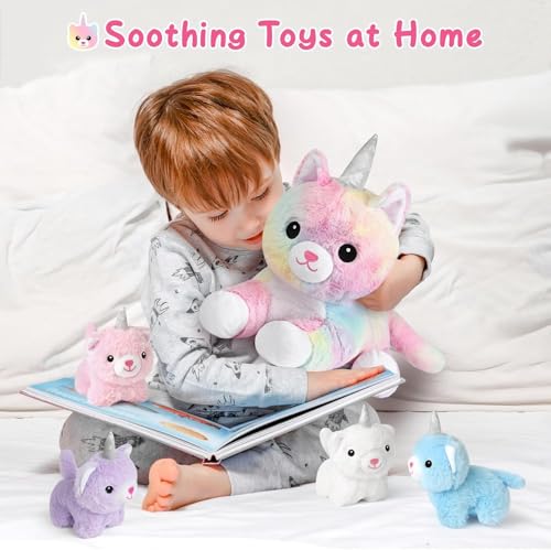 Image of KMUYSL Toys for Ages 0 1 2 3 4 5 6 7 8+ Years - Plush Mommy Stuffed Animal with 4 Babies in Her Tummy, Soft Plush Toys Set, Christmas Birthday Gifts for Girls Boys, Toddler, Kids (Unicorn Cat Toys)