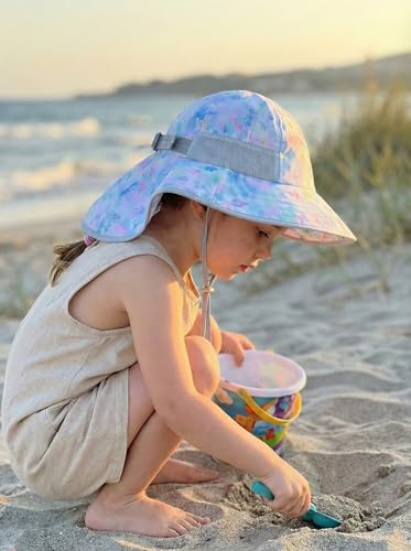 Image of icolor Kids Sun Hat UPF50+ Sun Protection Bucket Hat Toddler Summer Beach Play Hats with Neck Flap for Girl Boy Ages 3~10